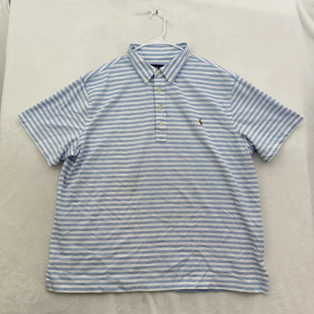 Polo Ralph Lauren Polo Shirt Mens 2XB Big Blue Stripe Knit Oxford